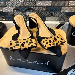 ON 3rd Black Slingback Heels with Leopard Bow
